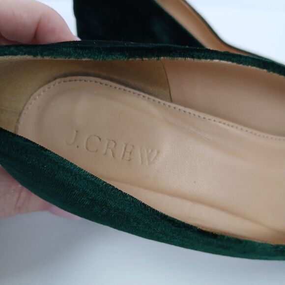 J. Crew Velvet Heels Women 7.5 Green Block Heel Old Money Quiet‎ Luxury Office - Picture 6 of 11